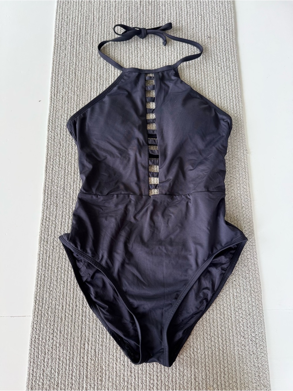 La Blanca Black Halter One-Piece Swimsuit with Ladder Front